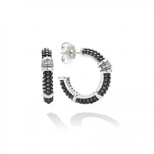 Lagos Black Caviar Diamond Hoop Earrings Earrings Bailey's Fine Jewelry