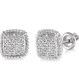 Sterling Silver Pave Diamond Cushion Stud Earrings Bailey's Fine Jewelry
