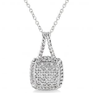 Bailey’s Sterling Collection Pave Diamond Cushion Pendant Necklace Necklaces & Pendants Bailey's Fine Jewelry