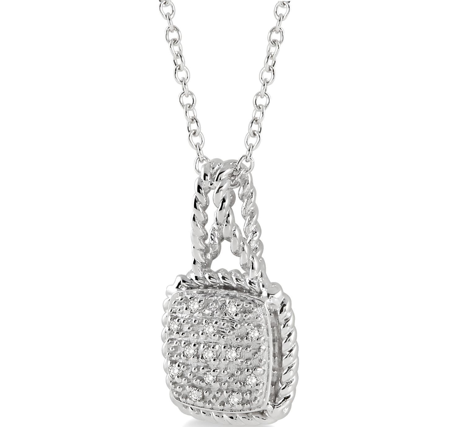 Sterling Silver Pave Diamond Cushion Pendant Necklace – Bailey's Fine ...
