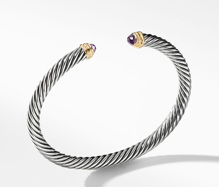 David Yurman Cable Classics Bracelet with Amethyst and Gold, Size M