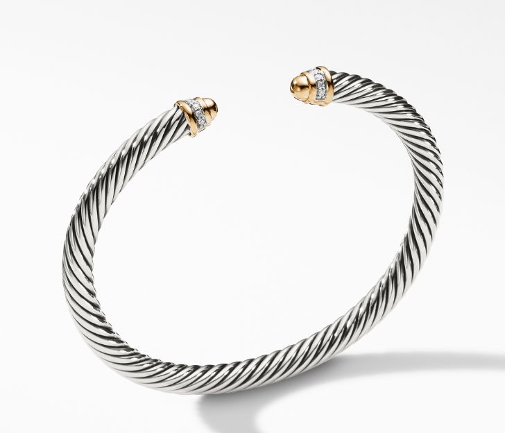 David Yurman Cable Classics Bracelet with Gold Domes and Diamonds, Size M