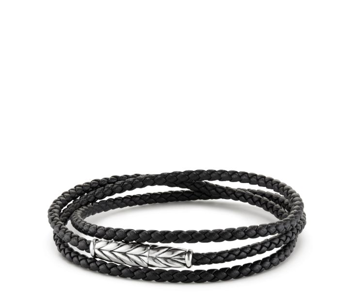 David Yurman Chevron Triple-Wrap Bracelet in Black, Size M