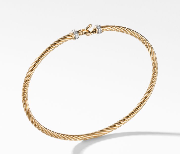 David Yurman Cable Buckle Bracelet with Diamonds in Gold, Size M