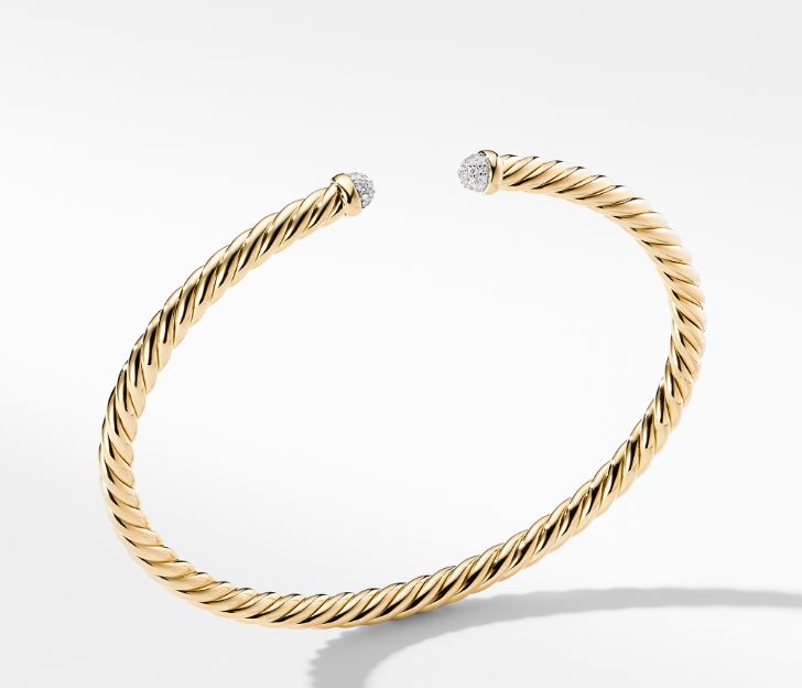 David Yurman Petite Precious Cable Bracelet with Diamonds in Gold, Size M