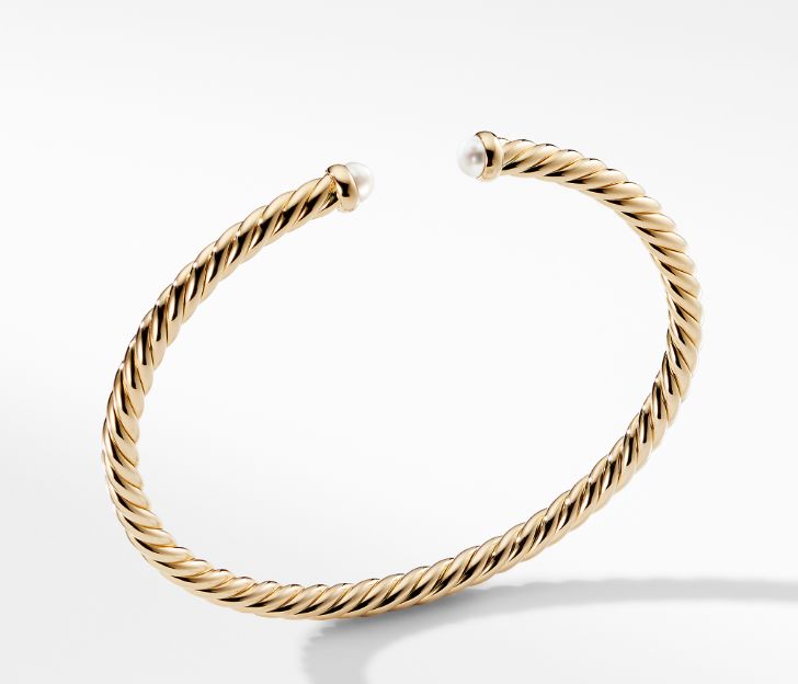 David Yurman Cable Spira Bracelet with Pearls in 18K Gold, Size M