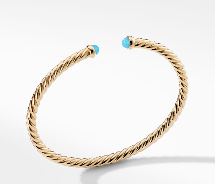 David Yurman Cable Spira Bracelet with Turquoise in 18K Gold, Size M