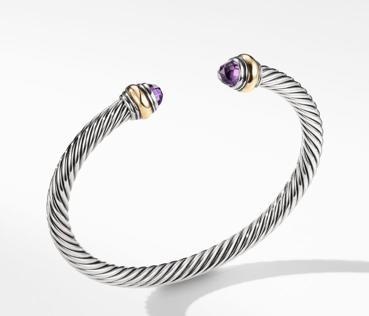 David Yurman Cable Classic Bracelet with Amethyst and Gold, Size M