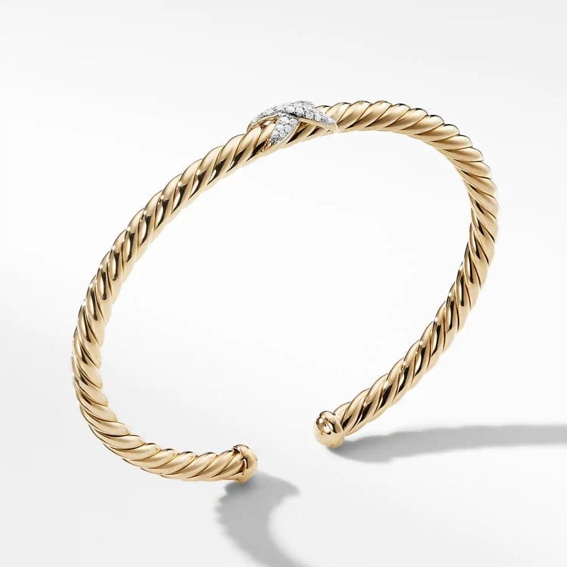 David Yurman X Bracelet with Diamonds in 18K Gold, Size M