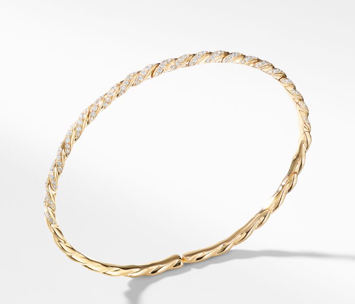 David Yurman Paveflex Single Row Bracelet with Diamonds in 18K Gold, Size M