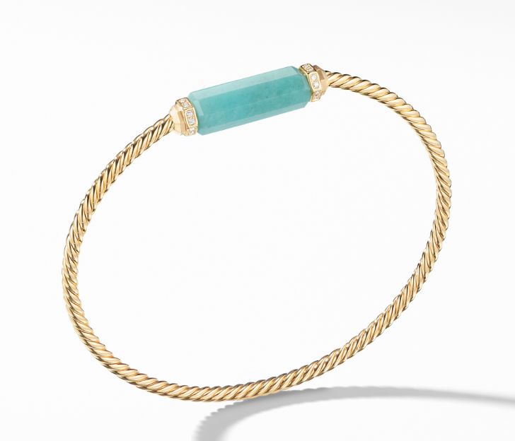 David Yurman Barrels Bracelet with Diamonds and Amazonite in 18K Gold, Size M