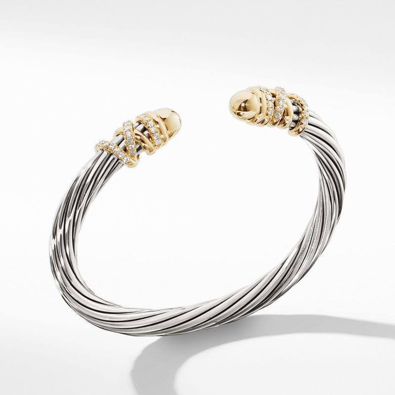 David Yurman Helena Bracelet with Gold Dome and Diamonds, Size L