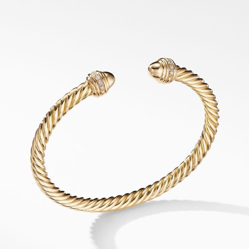 David Yurman Cable Bracelet in 18K Gold with Gold Dome and Diamonds, Size M