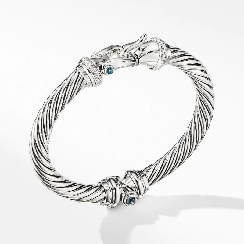 David Yurman Cable Buckle Bracelet with Hampton Blue Topaz and Diamonds, Size M