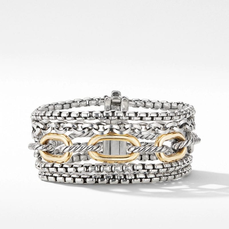 David Yurman Multi-Row Chain Bracelet with 18K Yellow Gold, Size S