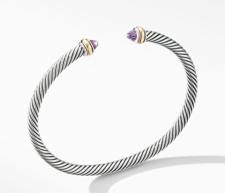 David Yurman Cable Classic Bracelet with Amethyst and 18K Yellow Gold, Size M