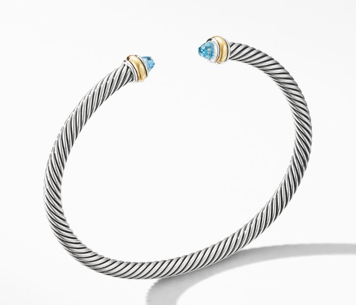 David Yurman Cable Classic Bracelet with Blue Topaz and 18K Yellow Gold, Size M