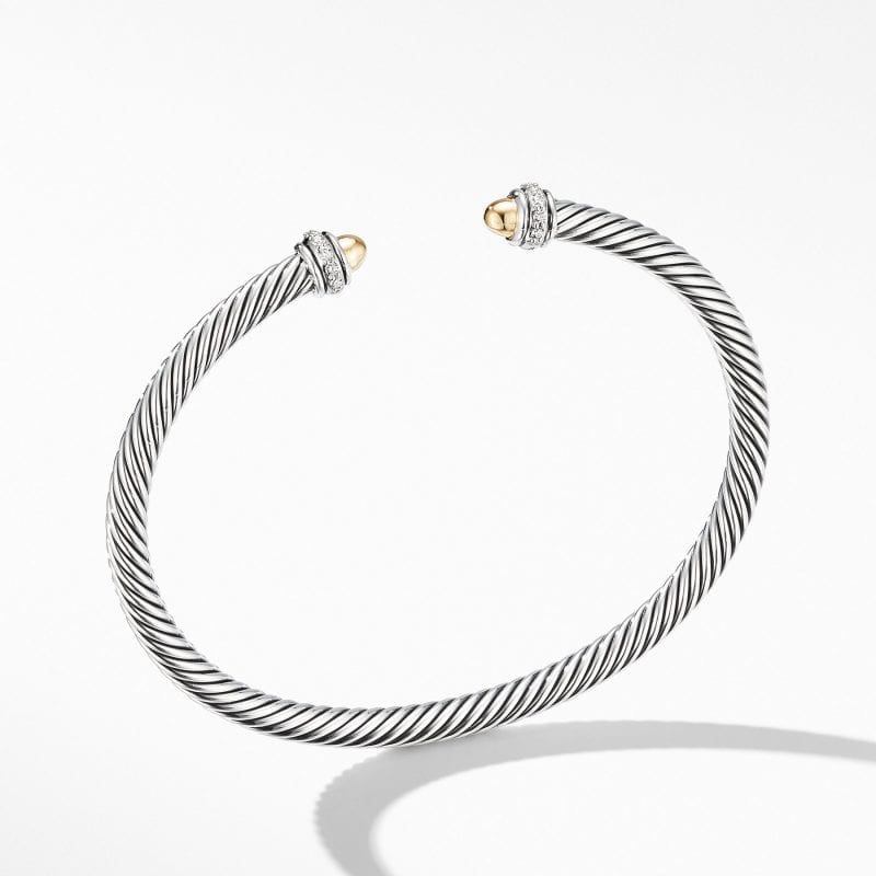 David Yurman Cable Classic Bracelet with 18K Yellow Gold Domes and Diamonds, Size M