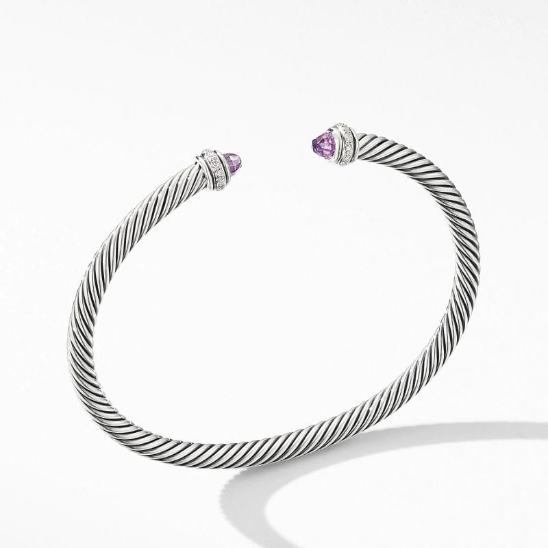 David Yurman Cable Classic Bracelet with Amethyst and Diamonds, Size M