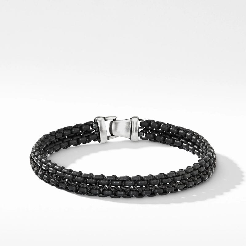 David Yurman Woven Box Chain Bracelet in Black, Size M