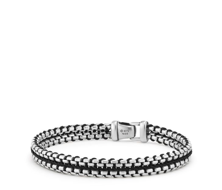 David Yurman Woven Box Chain Bracelet in Black, Size M
