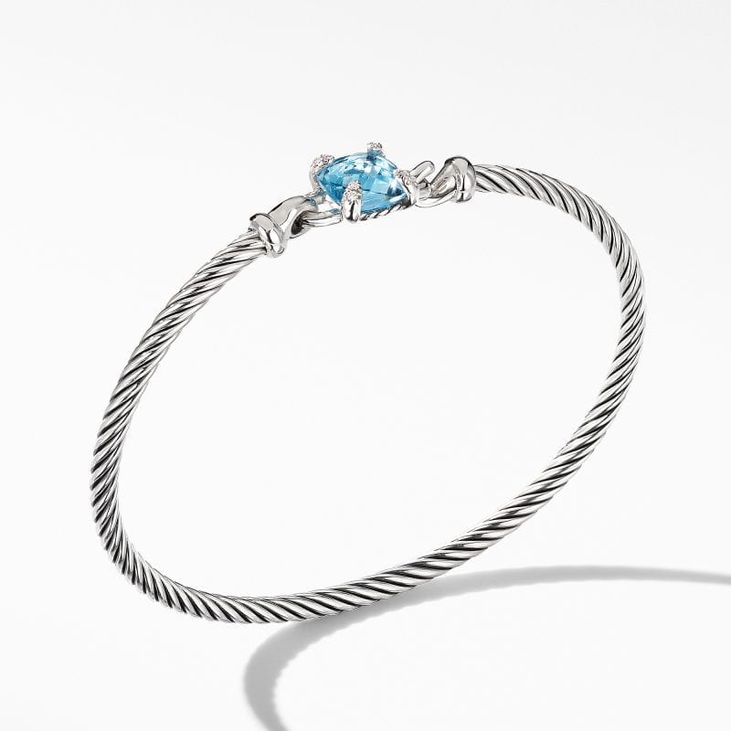 David Yurman Chatelaine Bracelet with Blue Topaz and Diamonds, Size M