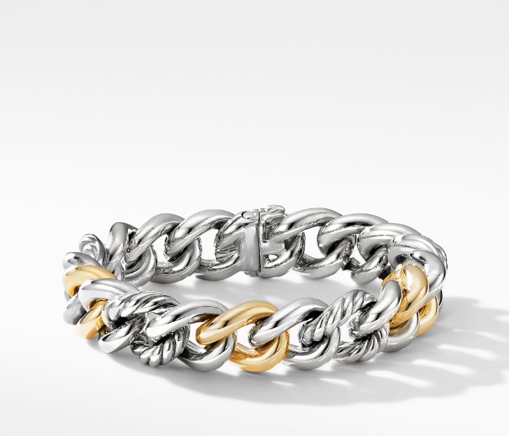 David Yurman Curb Chain Bracelet with 14K Yellow Gold, Size M