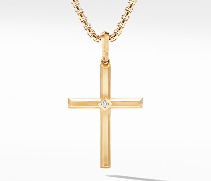 David Yurman Modern Renaissance Cross Pendant in 18K Yellow Gold with Center Diamond