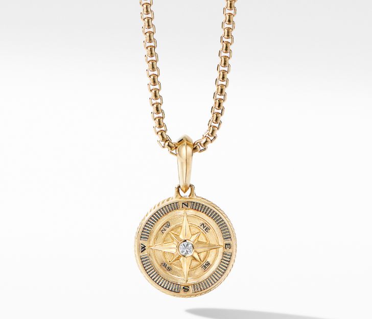 David Yurman Maritime Compass Amulet in 18K Yellow Gold with Center Diamond