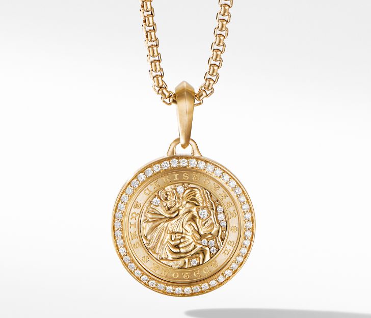 David Yurman St. Christopher Amulet in 18K Yellow Gold with Pave Diamonds