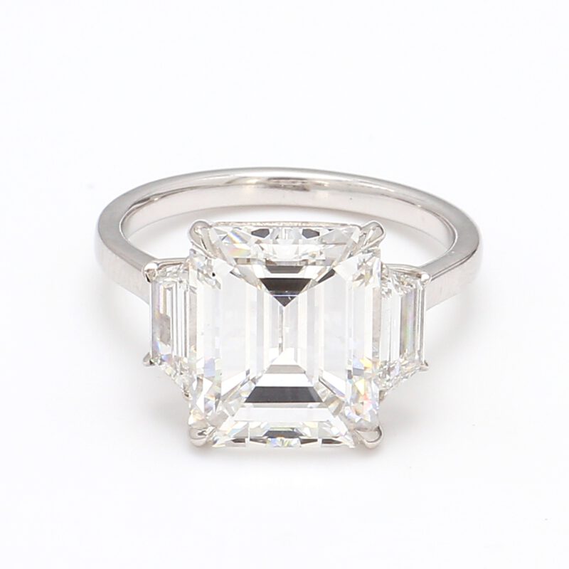 Emerald Cut Diamond 3 Stone Platinum Engagement Ring