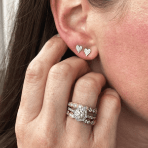 diamond earrings and rings on model
