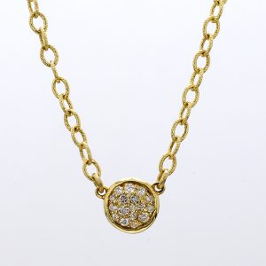Pave Diamond Round Pendant Necklace in 14k Yellow Gold Necklaces & Pendants Bailey's Fine Jewelry