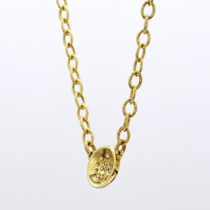 Pave Diamond Round Pendant Necklace in 14k Yellow Gold