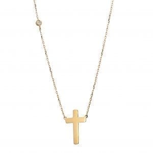 Cross Necklace with Diamond in 14k Yellow Gold