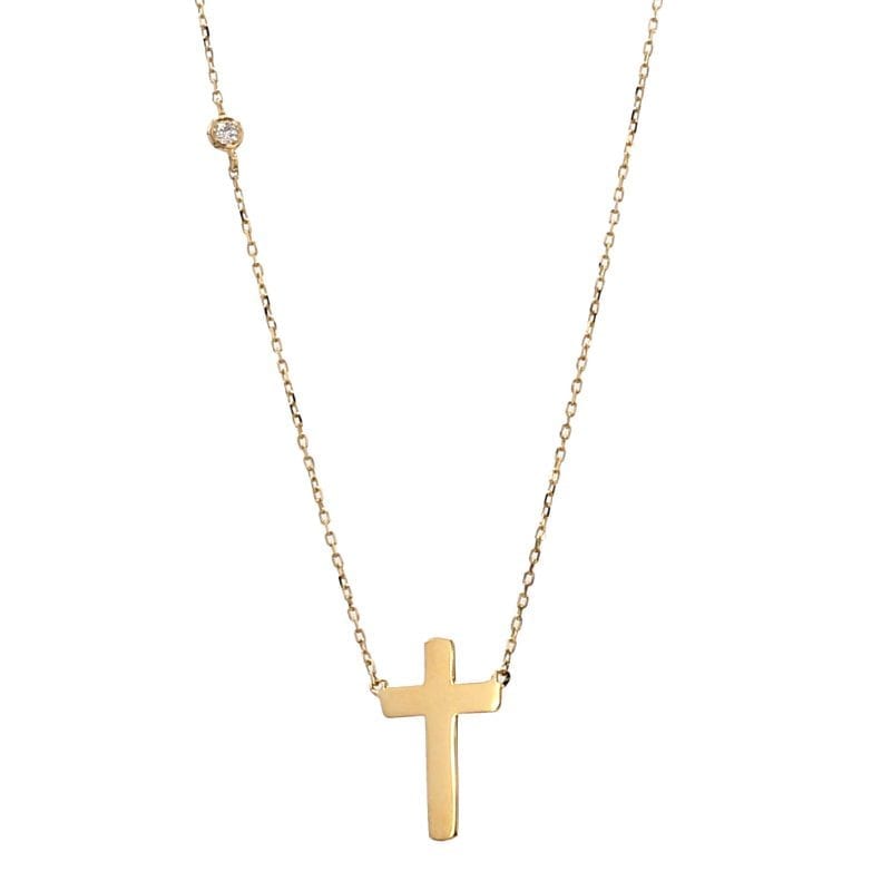 Cross Necklace with Diamond in 14k Yellow Gold