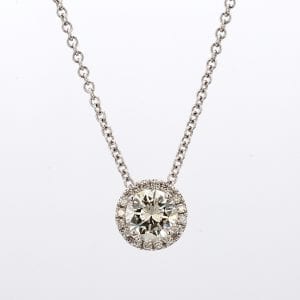 Round Diamond Halo Pendant Necklace in 18k White Gold