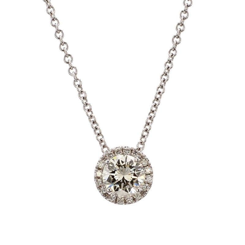 Round Diamond Halo Pendant Necklace in 18k White Gold