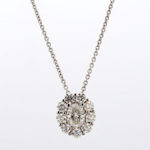 Diamond Halo Oval Pendant Necklace in 18k White Gold