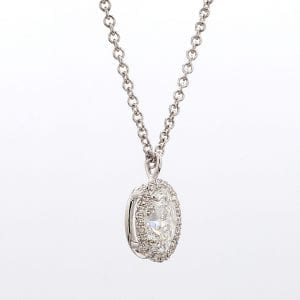 Oval Diamond Halo Pendant Necklace in 18k White Gold
