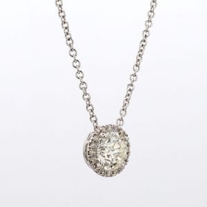 Diamond Halo Necklace in 18k White Gold