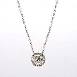 Round Diamond Halo Necklace in 18k White Gold