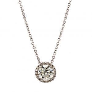 Round Diamond Halo Necklace in 18k White Gold Necklaces & Pendants Bailey's Fine Jewelry