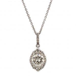 Marquise Diamond Halo Pendant Necklace in 18k White Gold