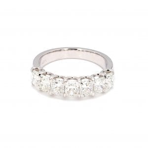 Radiant Cut Diamond Seven Stone Ring in 18k White Gold Stackable Bands Bailey's Fine Jewelry