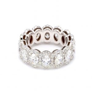 Halo Oval Cut Diamond Eternity Ring in 18k White Gold
