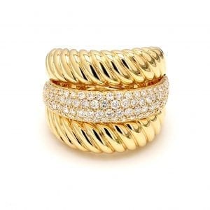 Triple Stack Pave Diamond Ring in 18k Yellow Gold