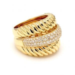 Triple Stack Pave Diamond Ring in 18k Yellow Gold