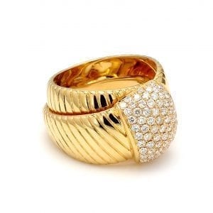 Diamond Station Ribbed Ring in 14k Yellow Gold