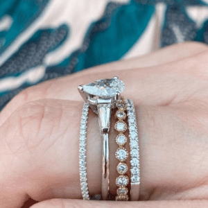 sideview of diamond rings on model